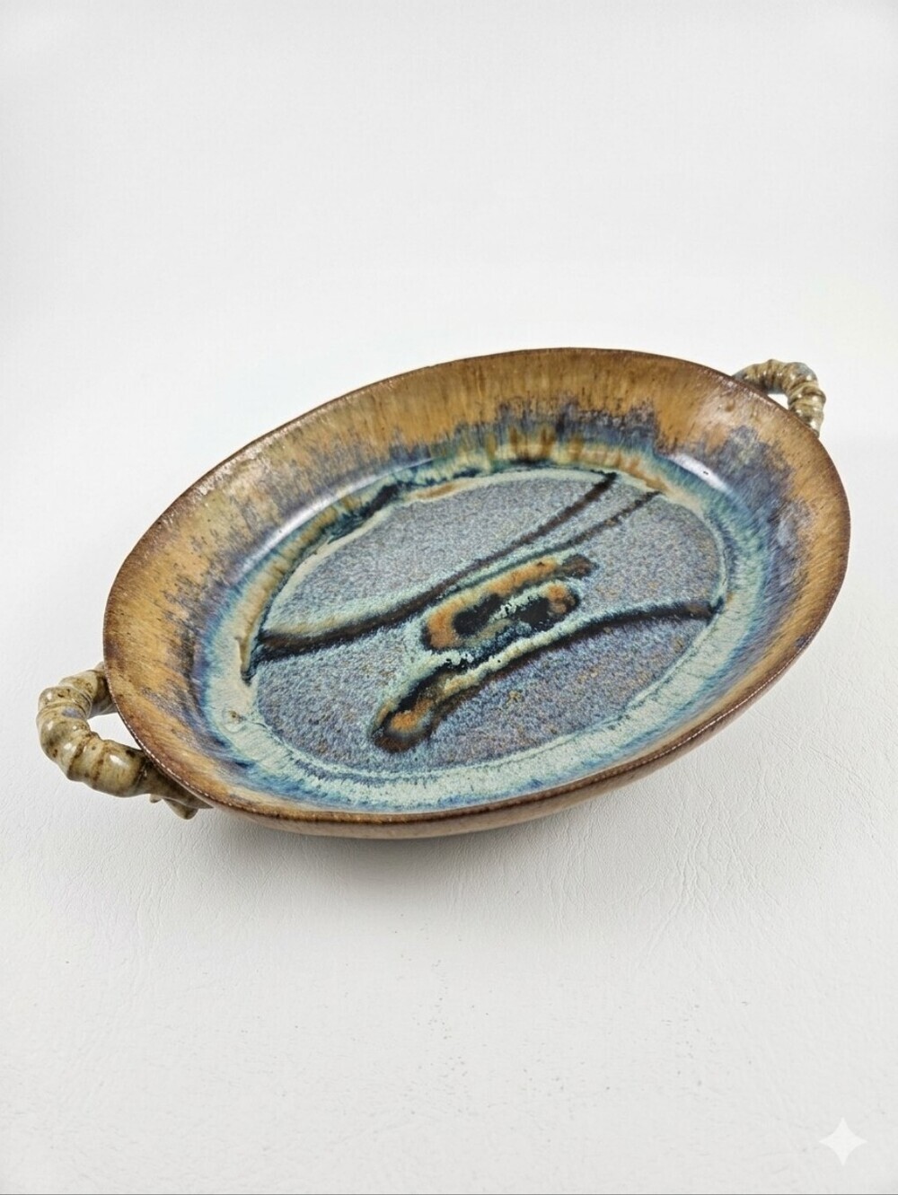 Rick Fitch Arizona Studio Art Pottery Platter Blue Lava Drip Glaze Signed MCM